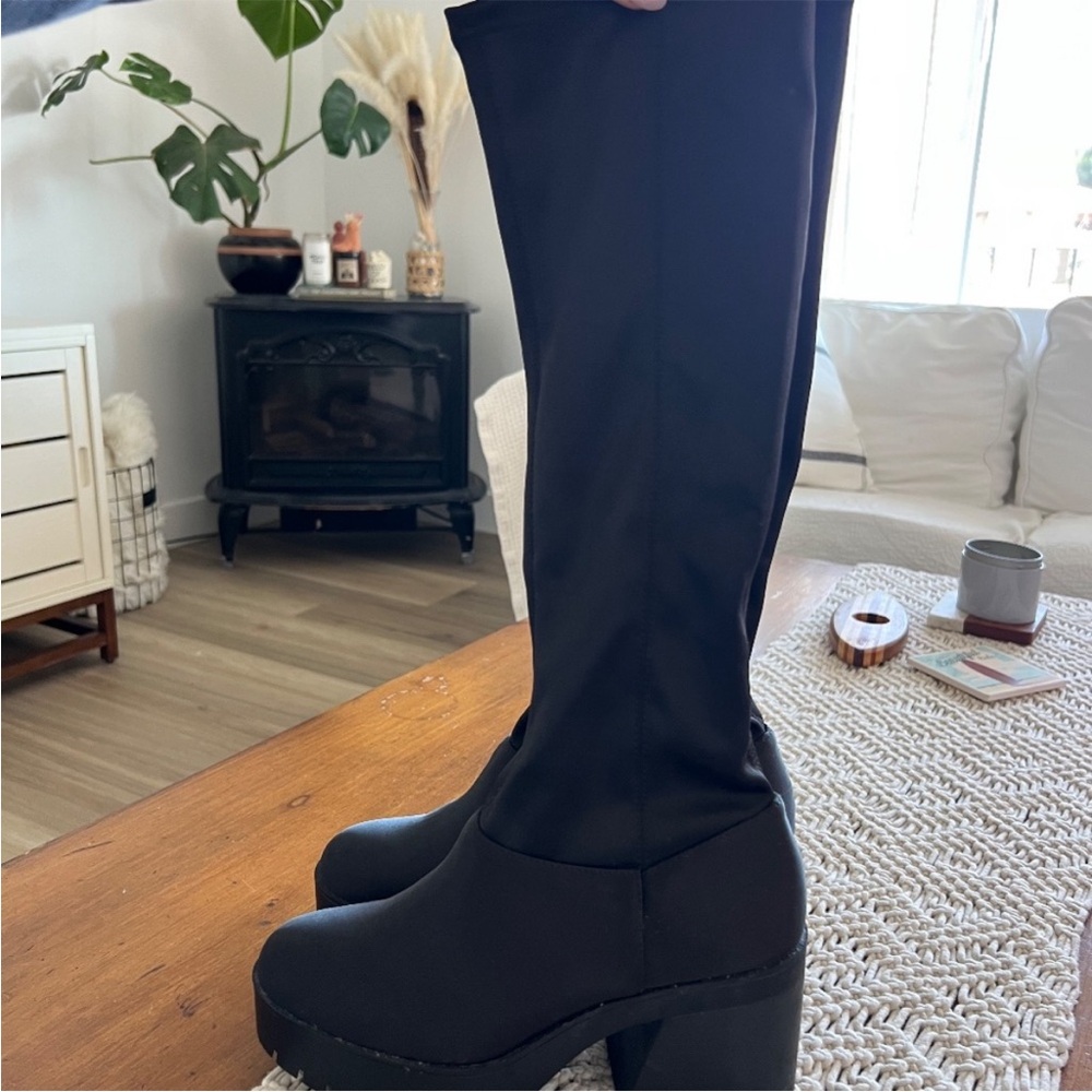 H&M black knee high platform boots